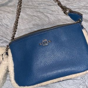 Leather and shearling coach bag w/ keychain